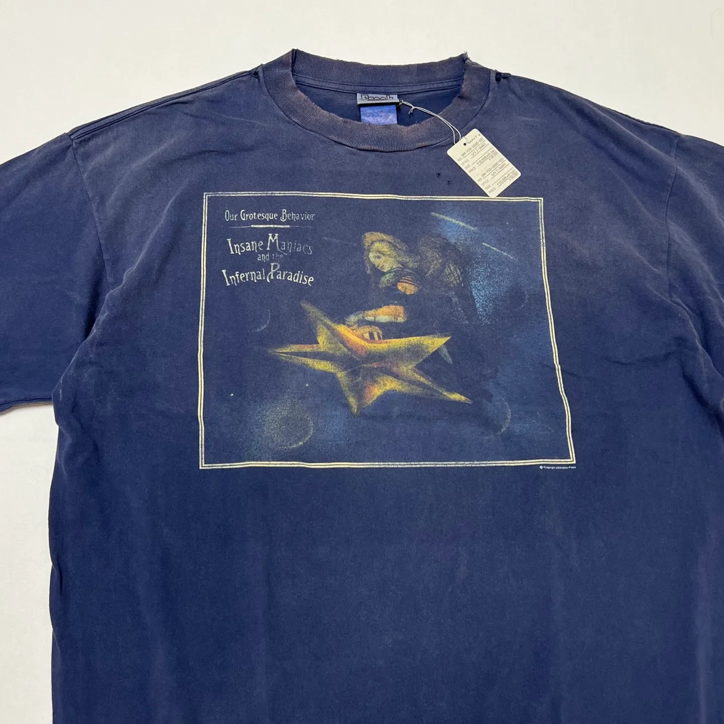 CACTUS PLANT FLEA MARKET x SAINT Mxxxxxx STAR SS TEE/NAVY New CPFM star smiley holed distressed short sleeves Washed blue S-XL Genuine consistent tube weaving without side seams High weight OE yarn fabric Assute dyeing Multiple horse fades Heavy wash water Worn holes Customized joint main mark/wash mark/little angel anti-counterfeiting label
